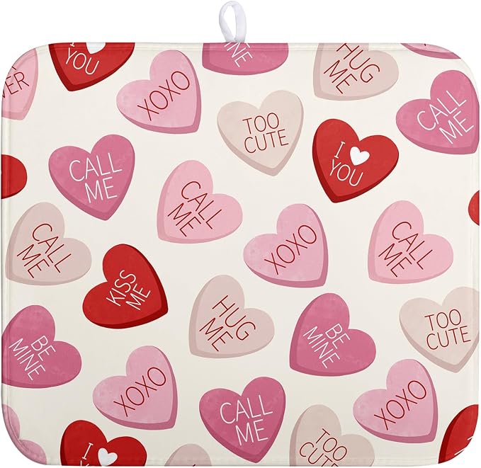 Valentine Love Heart Dish Drying Mat by Wnoesat