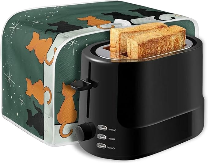 Cat Printed Bread Maker Cover, 4 Slice Kitchen Small Appliance, Toaster Cover Dust and Fingerprint Protection, Washable Oven Bakeware Protector