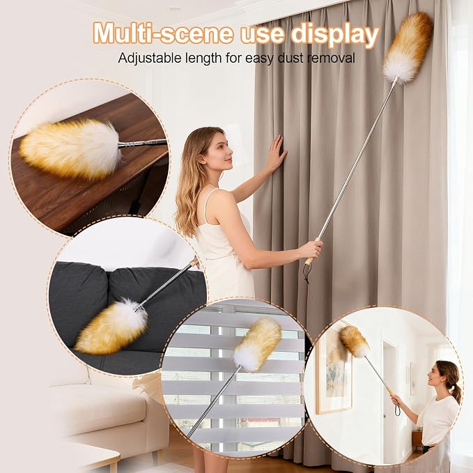 Extendable Lambswool Feather Duster 31-88 Inch, Anti-Static Wool Duster - Image 7