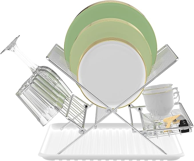 Dish Rack with Drip Tray, Stainless Steel 3-Tier Collapsible Drainer Dish - Image 8