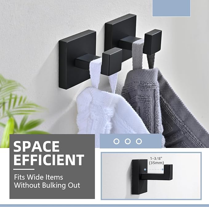 3PCS Bathroom Hardware Set, Matte Black Toilet Paper Holder, 2 Square Towel - Image 9