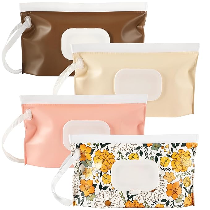 FEBSNOW 4 Pack Baby Wipes Dispenser, Portable Refillable Wipe Holder Baby Wipes by HOMECRAFTBEAUTYBABY
