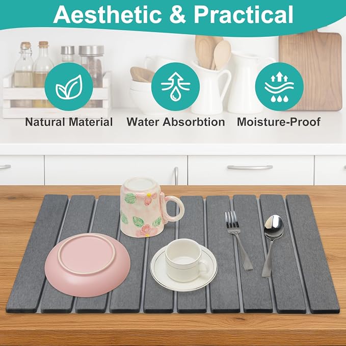 3 Pcs Large Stone Drying Mats for Kitchen Counter Diatomaceous Earth Dish Fast - Image 8
