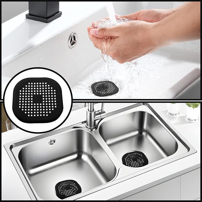 2 Pack 5.5 Inch / 140mm Drain Hair Catcher, Silicone Sink Drain Strainer Square - Image 7