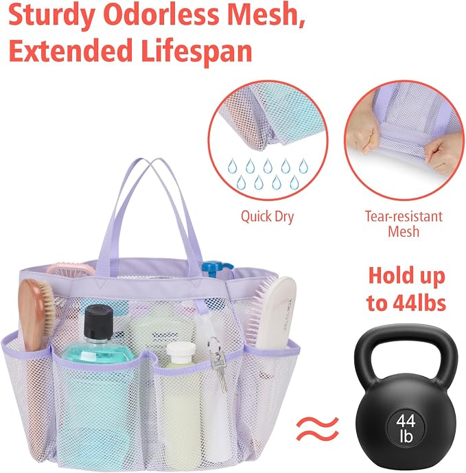 F-color Mesh Shower Caddy Portable, Upgrade Deeper 7 Pockets Shower Bag Basket - Image 3