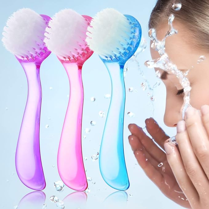 3 Pieces Facial Cleansing Brush Acrylic Handle Face Scrubbers Soft Bristle by Patelai
