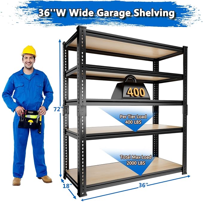 Garage Shelving, 5 Tier Adjustable Metal Organizer Wire Rack - Image 3
