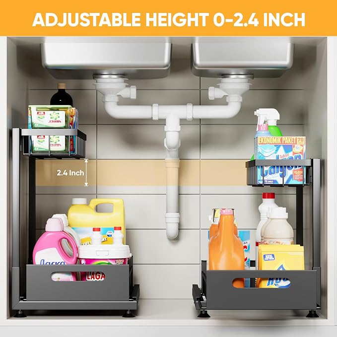 Under Sink Organizer Storage 2-Tier Premium Metal Pull-Out Kitchen Cabinet - Image 2