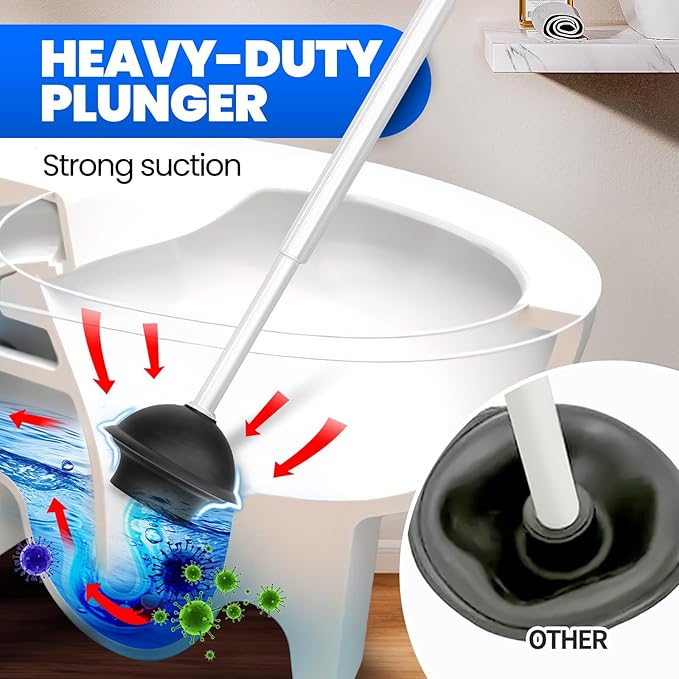 2 in 1 Toilet Brush and Plunger Set, Extended Handle Plunger, Toilet Bowl Brush - Image 2