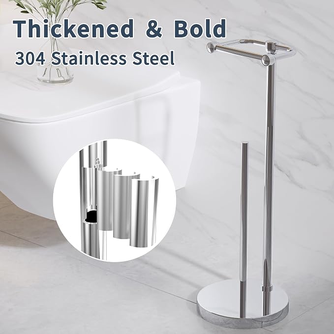Toilet Paper Holder Stand, Post Pivoting Design Free Standing Toilet Paper - Image 6