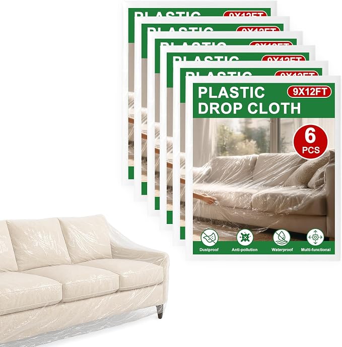 6-Pack 9x12 ft Painter Plastic Drop Cloths Sheet, Waterproof Anti-dust Cover by Unknown