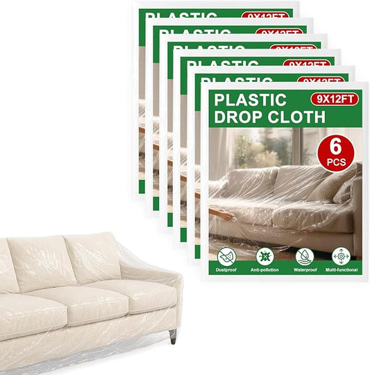 6-Pack 9x12 ft Painter Plastic Drop Cloths Sheet, Waterproof Anti-dust Cover by Unknown