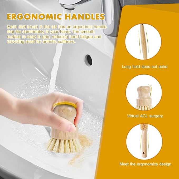 6 Piece Bamboo Dish Brush Set - Image 3