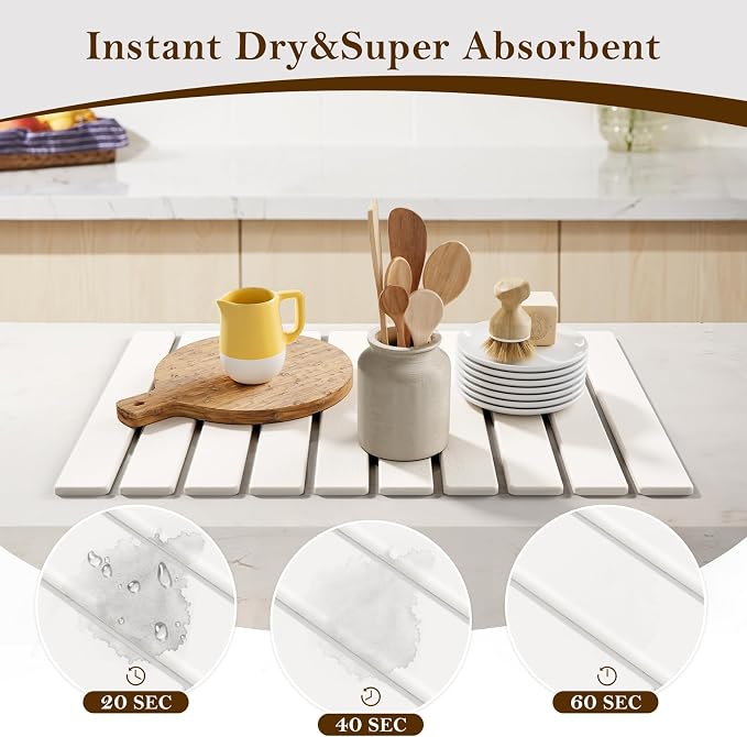 Large Stone Dish Drying Mats for Kitchen Counter, 23.6“x 15.3”, Eco-Friendly - Image 3