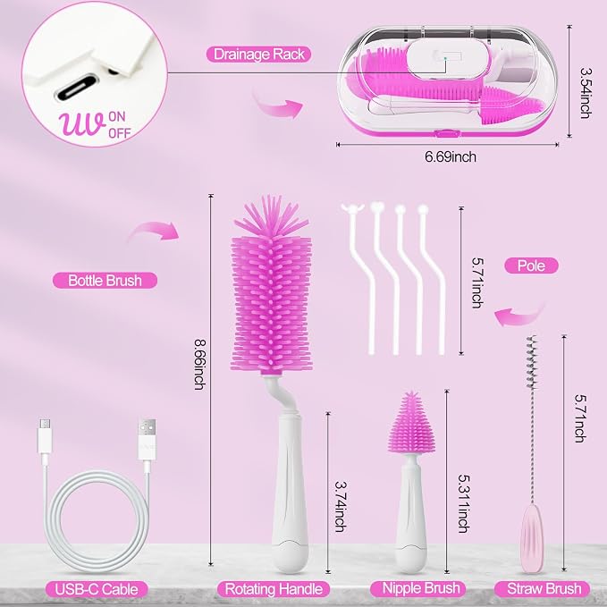 Bottle Brush Set with Drying Rack, Travel Bottle Cleaner Kit with Baby Bottle - Image 4