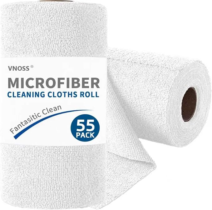 55 Pack Microfiber Cleaning Cloth Roll, Tear Away Reusable Towels, Ultra by Vnoss