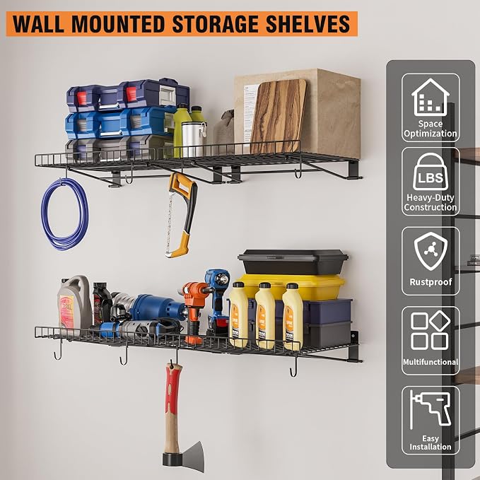 2 Pack Foldable Wall Shelf, Wall Mounted Garage Storage Shelves, Heavy Duty - Image 3