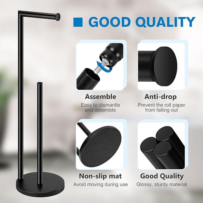 Toilet Paper Holder Stand, Toilet Paper Stand Black, Free Standing Toilet Paper - Image 3