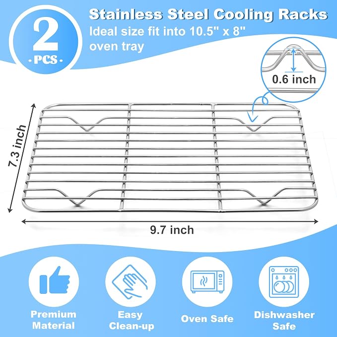 P&P CHEF Cooling Baking Rack Pack of 2, Stainless Steel Cooling Racks - Image 2
