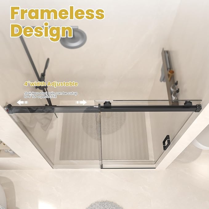 Shower Door 68–72 in W x 76 in H, Matte Black, 3/8" Tempered Glass Panel - Image 4