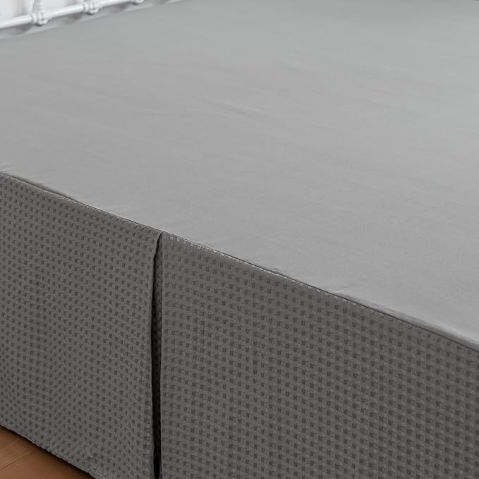 Full Bed Skirt - Full Size Bed Skirt 16 Inch Drop with Split Corners, Pleated Waffle Weave Bed Skirt, Tailored Dust Easy Fit, Machine Washable (Grey, Full - 16" Drop)