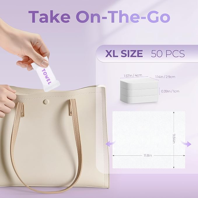 Classycoo XL Compressed Towel Tablets- 50 PCS Disposable Face Towelettes - Image 3