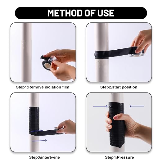 Self Fusing Silicone Tape 2 Rolls 1 in x 10' Black Waterproof Rescue Tape - Image 3