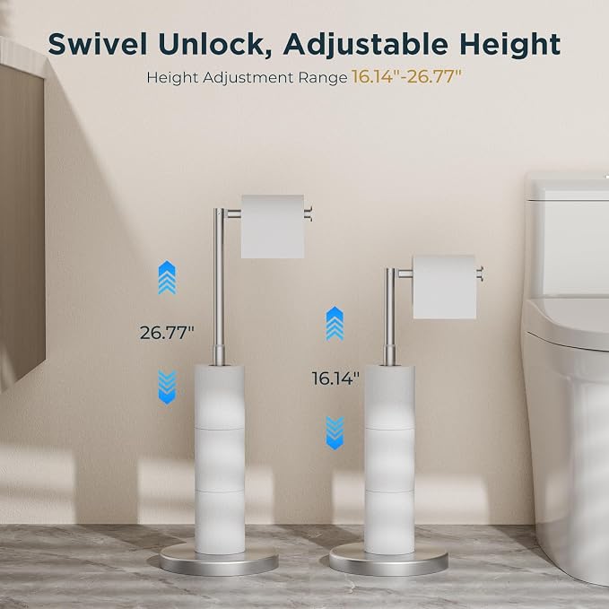 FORIOUS Toilet Paper Holder Stand Adjustable, Stainless Steel Freestanding - Image 2