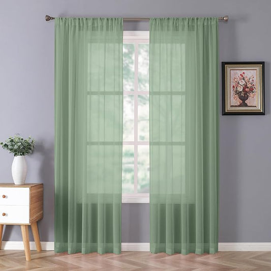 Tollpiz Sheer Curtains Linen Textured Bedroom Curtain Sheers Light Filtering by Tollpiz