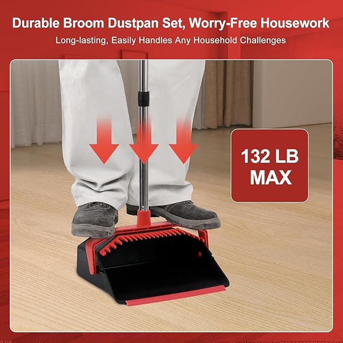 Large Upright Broom and Dustpan, Heavy Duty Dust Pan - Image 2