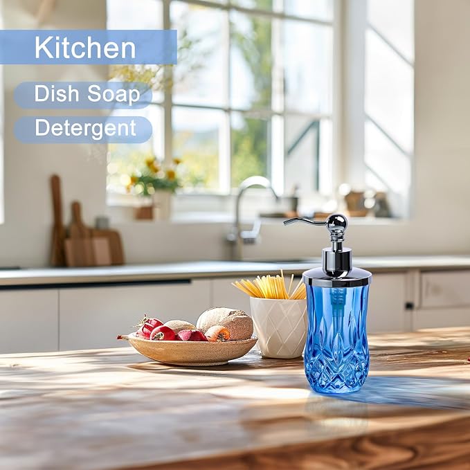 9Oz Diamond Grid Pattern Blue Glass Soap Dispenser - Image 6