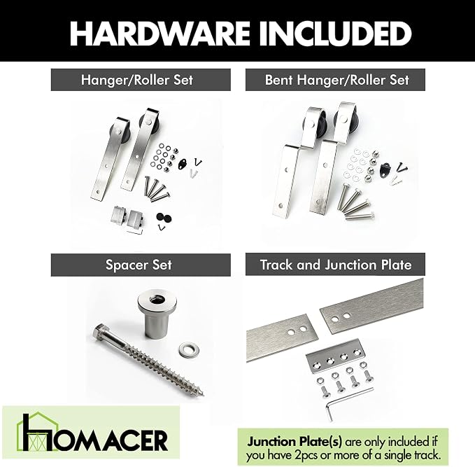 Homacer Brushed Nickel Single Track Bypass Sliding Barn Door Hardware Kit - Image 3