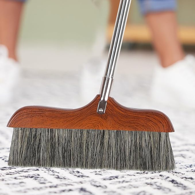 Yardwe Horse Hair Soft Bristle Broom Wooden Handle Angle Broom Floor Cleaning - Image 2