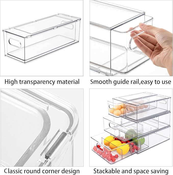 MineSign Set of 3 Stackable Refrigerator Organizer Bins Pull-Out Drawers - Image 6