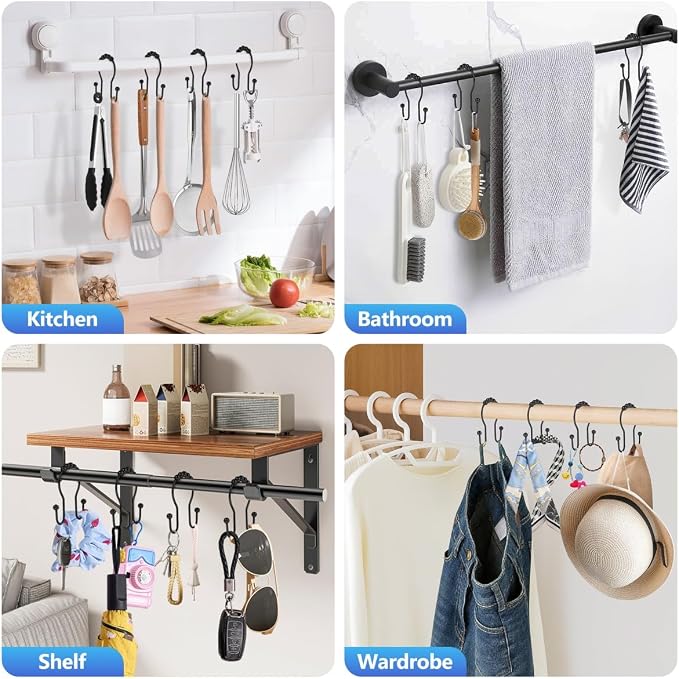 Shower Curtain Hooks, Sturdy Metal Black Shower Curtain Rings, Glide Roller - Image 7