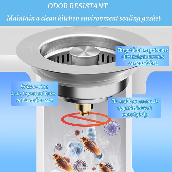 3 in 1 Kitchen Sink Drain Strainer, Universal Stainless Steel Kitchen Sink - Image 4