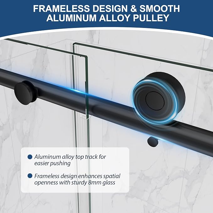 Frameless Shower Door, 5/16" Glass Sliding Shower Door - Image 7