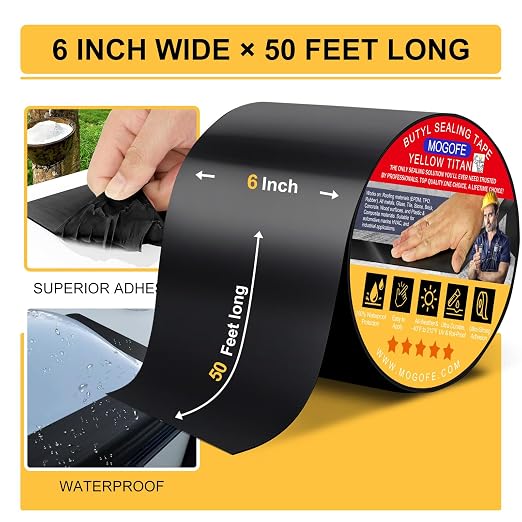 RV Roof Sealant Tape Black, 6 Inch x 50 Feet RV Repair Roof Sealer Seal Tape - Image 2