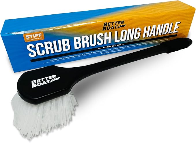 Stiff Hand Scrub Brush, Large Handle Heavy Duty Tire and Wheel Cleaning Tool by BetterBoat