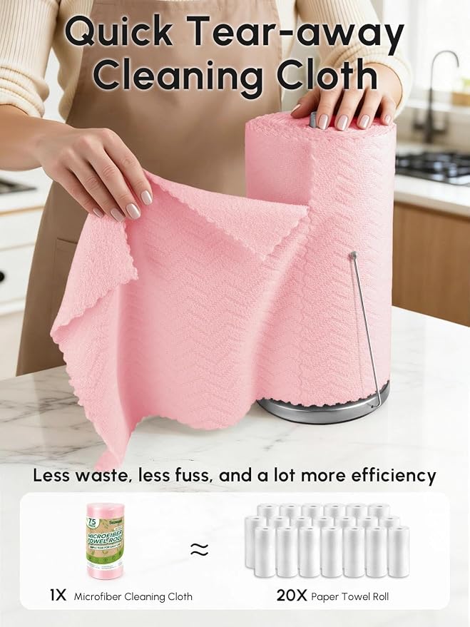 Microfiber Cleaning Cloths Roll, 75 Pack Tear Away Microfiber Towels Roll - Image 2