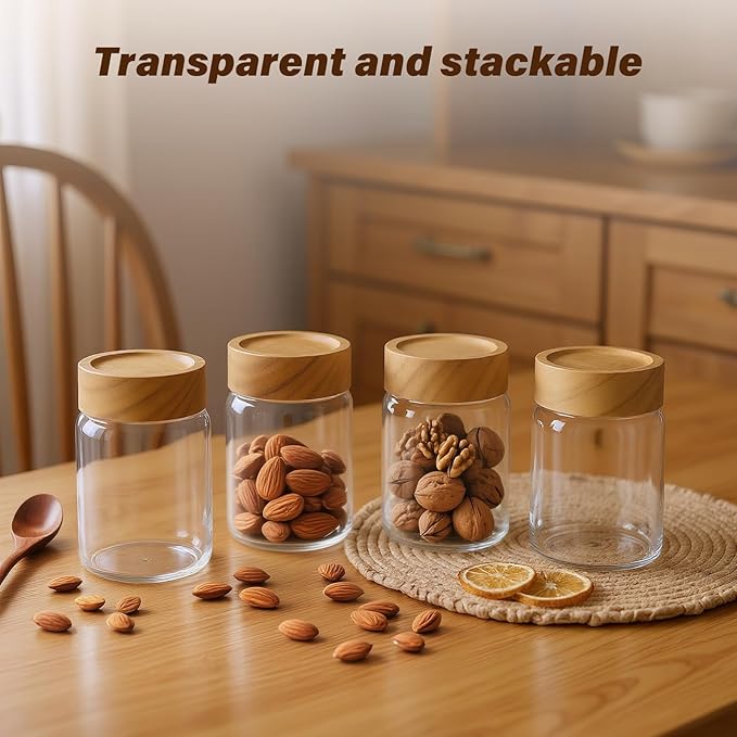 6pc Glass Mason Jars with Acacia Wood Airtight Lids - Image 5