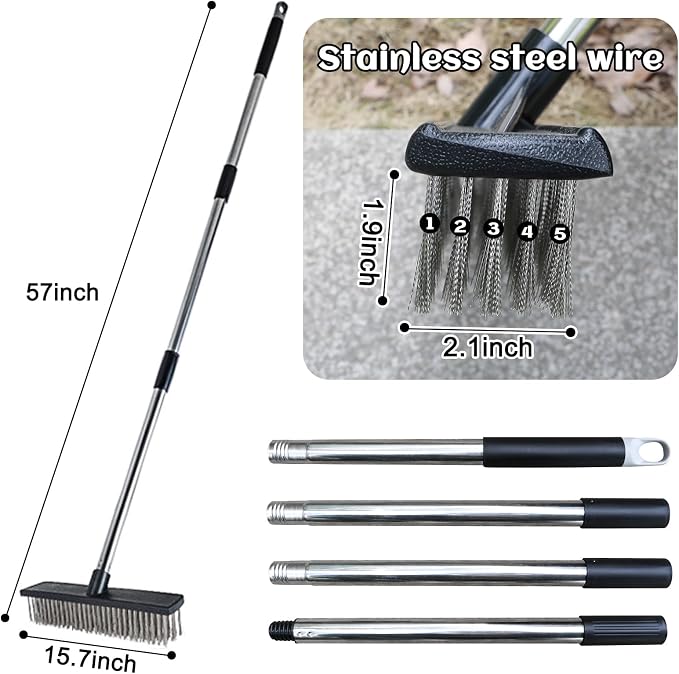 Heavy Duty Wire Push Broom Brush, 15.7" Stainless Steel Bristle Deck Brush - Image 2