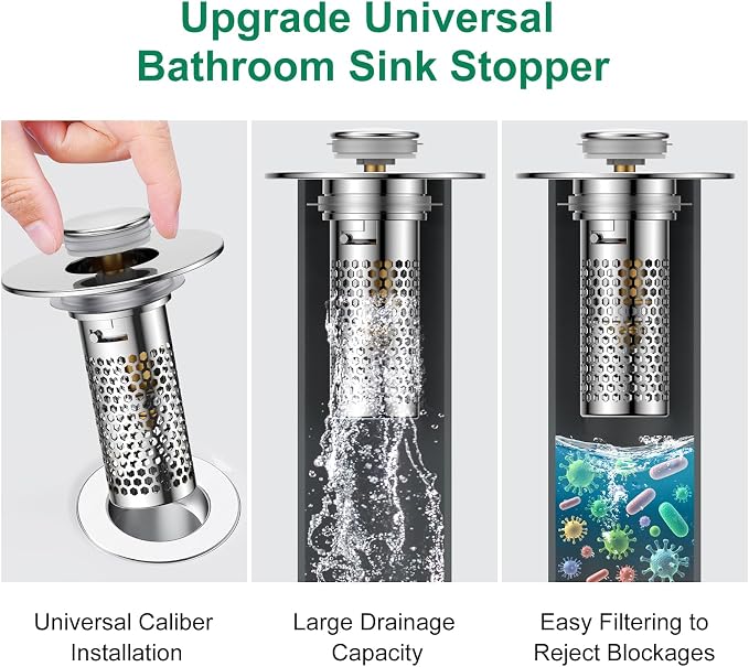 ​Bathroom Sink Drain Strainer, Universal Pop-Up Sink Stopper Hair Catcher - Image 3