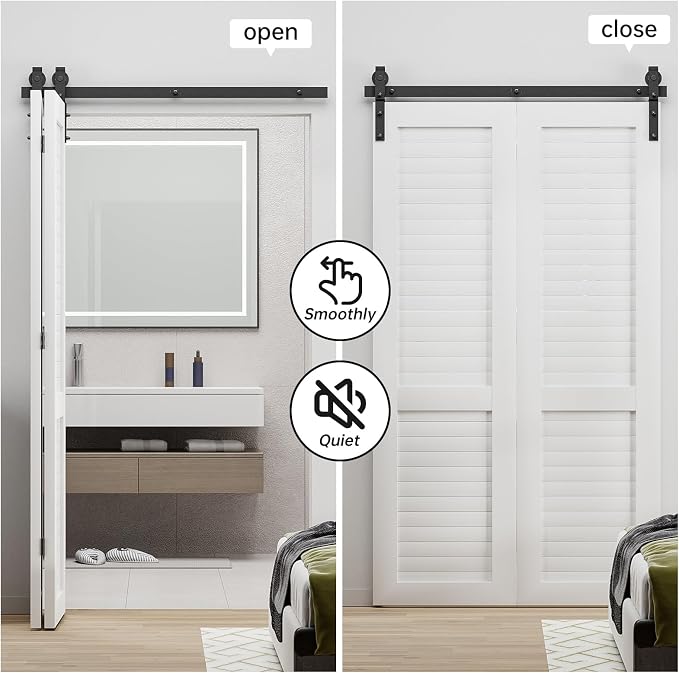 48" Bi-Folding Sliding Barn Door Hardware Track Kit, Smoothly&Quietly, Side - Image 4