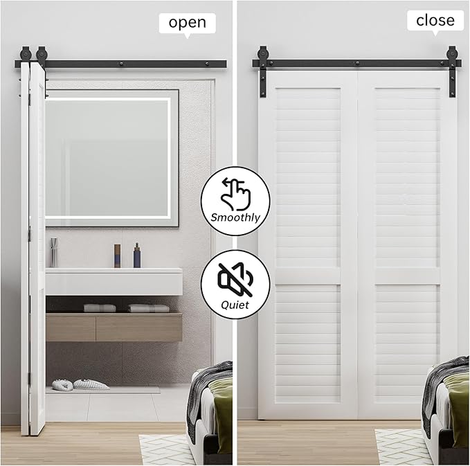 42" Bi-Folding Sliding Barn Door Hardware Track Kit, Smoothly&Quietly, Side - Image 4