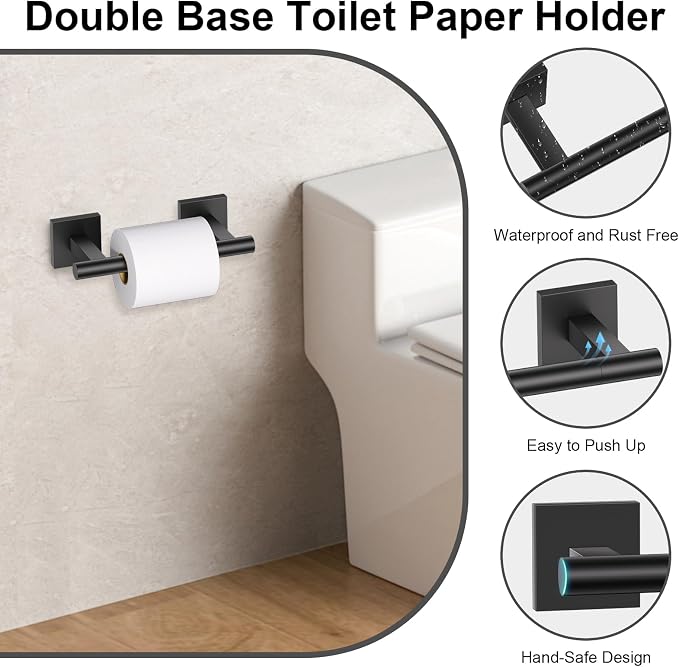 10 Pieces Matte Black Towel Bar Set, Double Dase Toilet Paper Holder Bathroom - Image 4