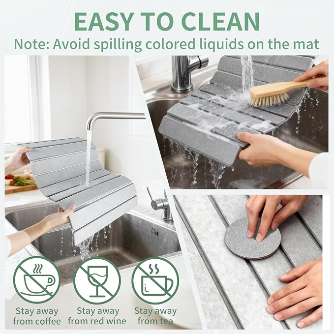 Large Stone Dish Drying Mat for Kitchen Counter, Collapsible 24"X16" Super - Image 4