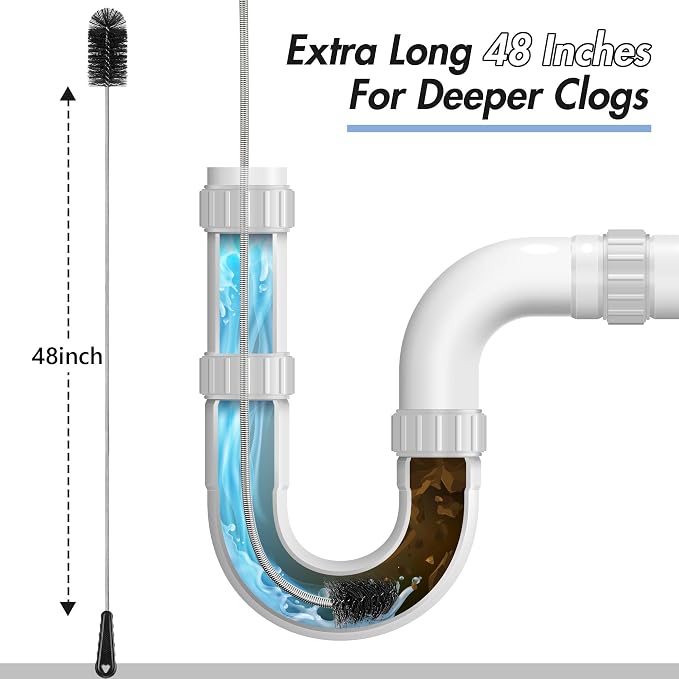 3 Pcs Condensate Trap Flexible Drain Brush, 48 Inch AC Drain Line Cleaning Brush - Image 5
