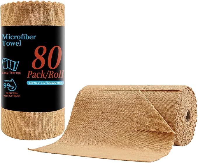 80 Pack Microfiber Cleaning Cloth Roll, Lint Free Rags & Tear Away Reusable by Tigona