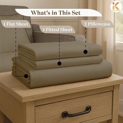 Sleeper Sofa Bed Sheet Set - Full Size 4 PC's Sheet Set Sofa Bed Sheets - 100% Cotton 400 Thread Count Sofa Sheets - Sleeper Sofa Sheets - Fits Mattresses Up to 6" Drop - Taupe